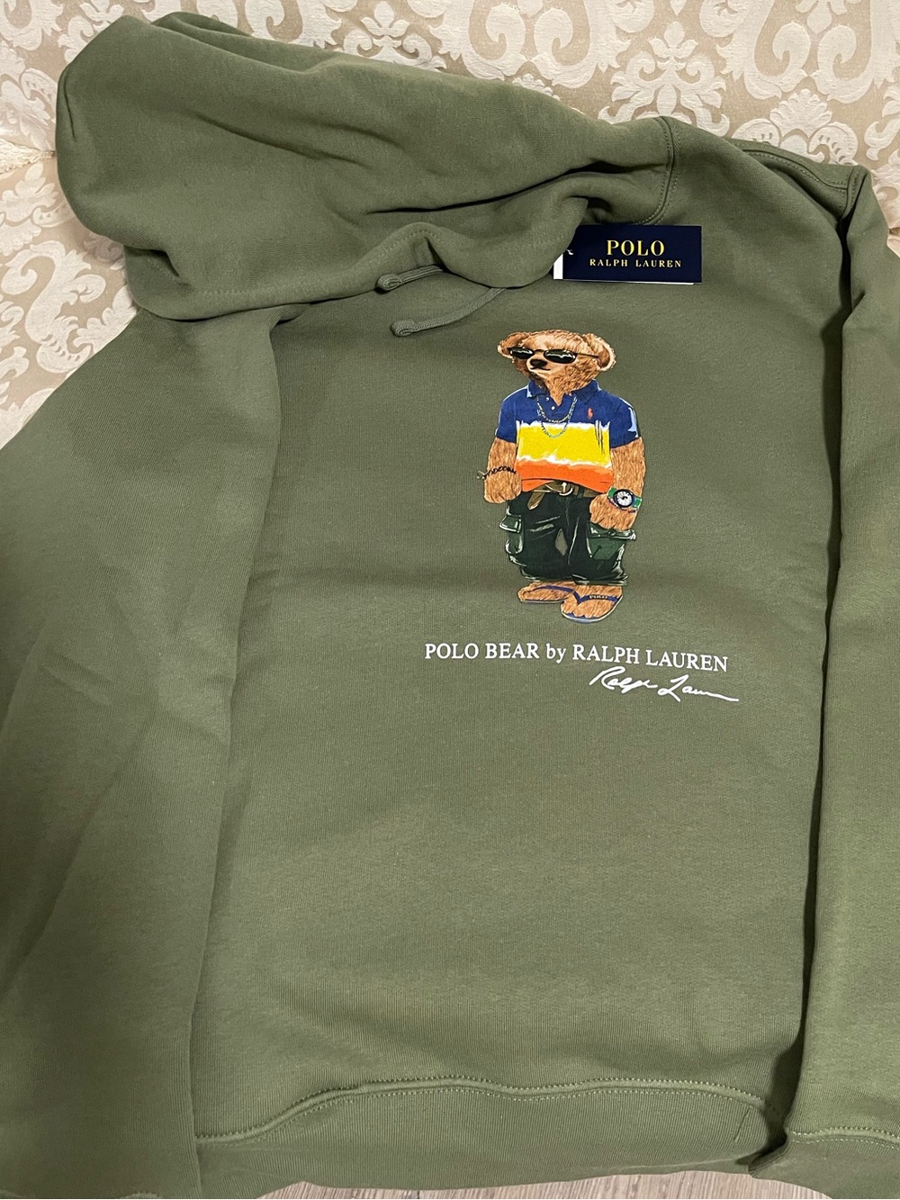 Polo by Ralph Lauren Olive Crewneck Sweatshirt with Polo Bear Graphic NWT